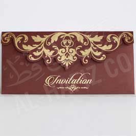  Fancy Laser Cut Invitation Card - Maroon with Golden Print