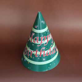Printed Paper Cone Birthday Cap - Green