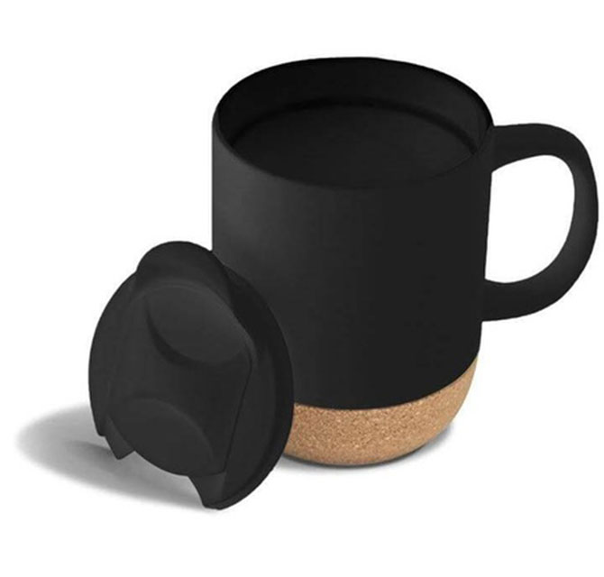 LUCCA - Giftology Ceramic Mug with Cork and Lid - Black