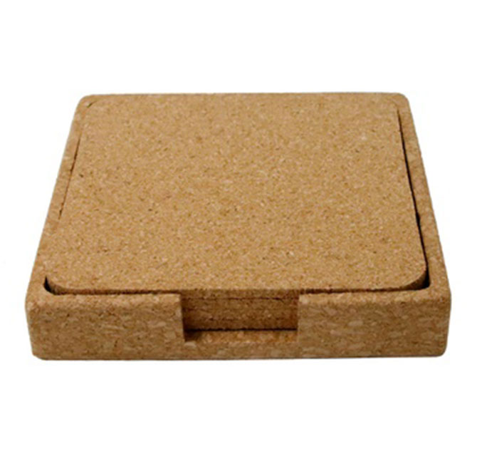 TEREVI - eco-neutral set of 4 Cork Coasters with Cork Stand