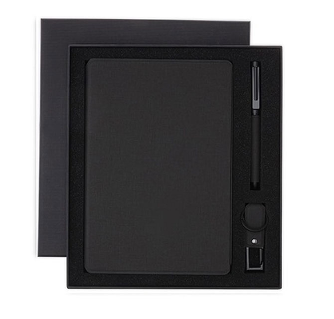 LENZEN - CHANGE ZERO Sustainable Gift Set with Refillable Notebook, Pen & USB Keychain - Black