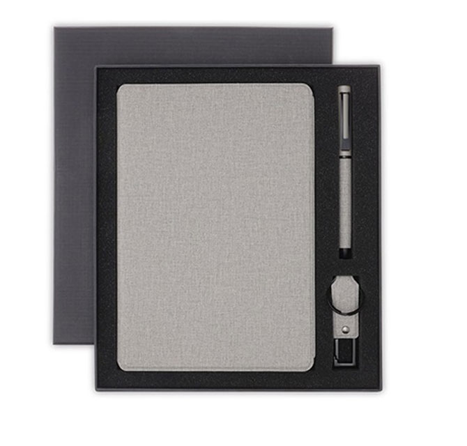LENZEN - CHANGE ZERO Sustainable Gift Set with Refillable Notebook, Pen & USB Keychain - Grey