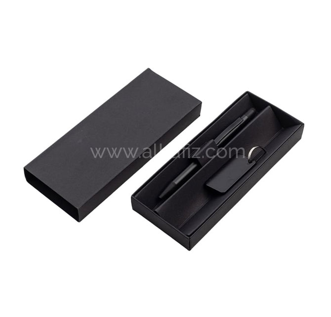 ANGLA - Gift Set of RCS Recycled Aluminium Pen and Keychain - Black