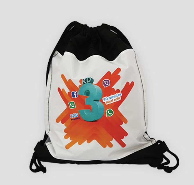 Drawstring  Backpack  (Black Polyester ) + Heat Transfer & Screen Printing