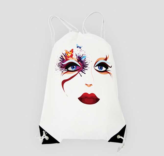 Drawstring  Backpack  (White Polyester ) + Heat Transfer & Screen Printing