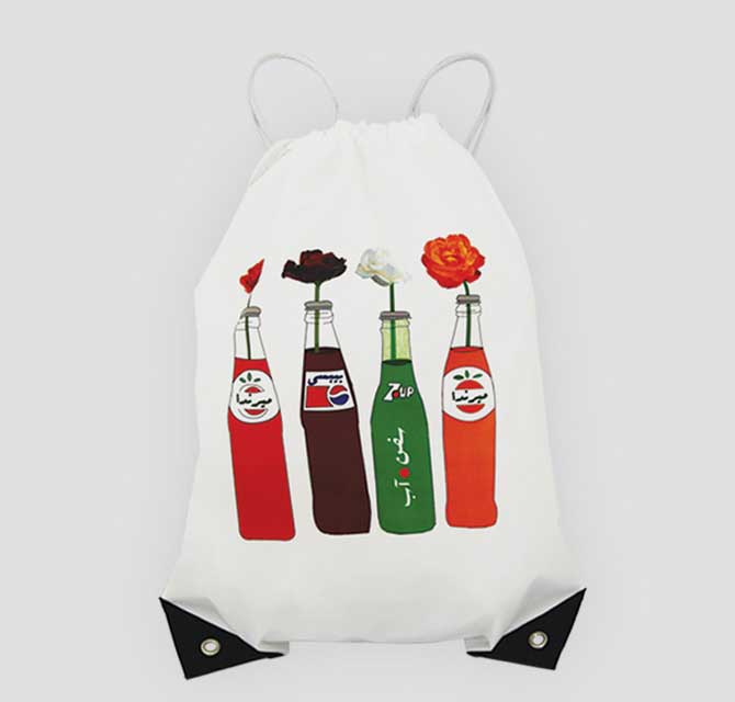 Drawstring  Backpack(White Nylon ) + Heat Transfer & Screen Printing