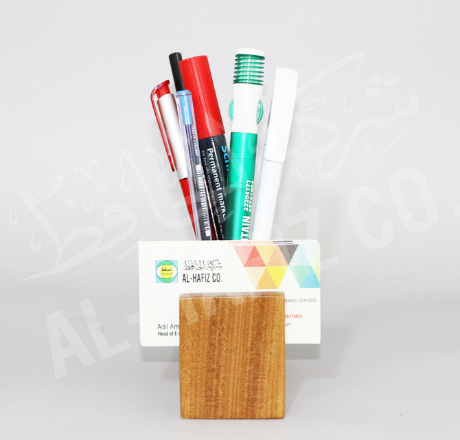 Engraved Wooden Business Card and Pen Holder