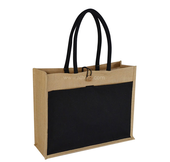 MONCLOVA - Jute Bag with Canvas Pocket - Black