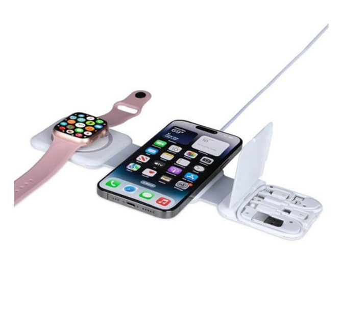 BOLERO - memorii 2 in 1 Wireless Charger with Multi Cable Set - White
