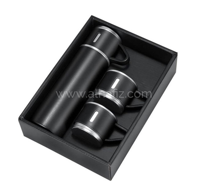 SAFFLE - Giftology Family Set of Vacuum Flask & Two Cups - Black
