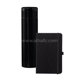 Sargan - Vacuum Flask With Temperature Lid And Notebook Gift Set - Black