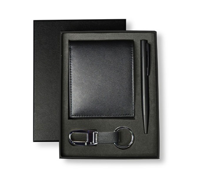 BIBURY - Set of Mens Wallet, Key Chain and Pen - Black