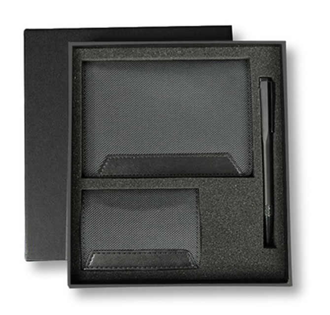 IRTA - Executive Set of Passport Cover, Name Card Holder and Metal Pen - Black