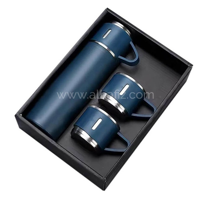 SAFFLE - Giftology Family Set of Vacuum Flask & Two Cups - Navy Blue