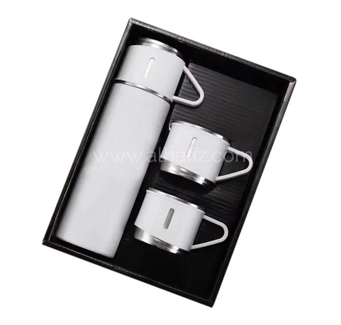 SAFFLE - Giftology Family Set of Vacuum Flask & Two Cups - White