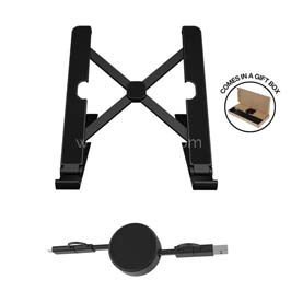 Brela - @memorii Set Of Recycled Laptop Stand And Retractable Cable - Black