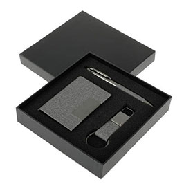 Silvan - Giftology Gift Set (card Holder, Key Chain And Pen) - Grey