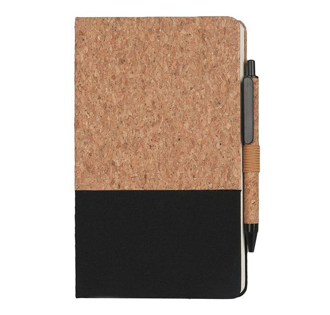 BORSA - eco-neutral A5 Cork Fabric Hard Cover Notebook and Pen Set - Black