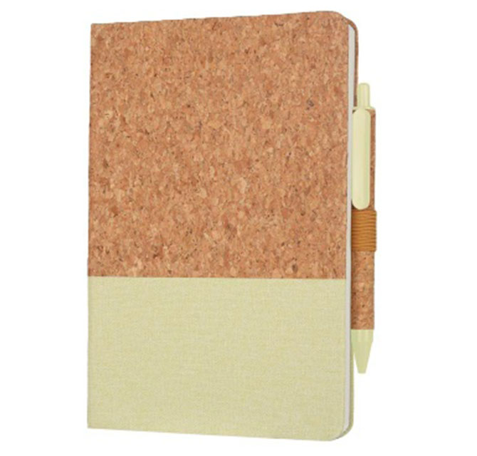 BORSA - eco-neutral A5 Cork Fabric Hard Cover Notebook and Pen Set - Green