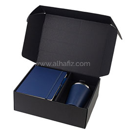 Koksi - Giftology Set Of Double Walled Tumbler, A5 Notebook And Pen - Navy Blue