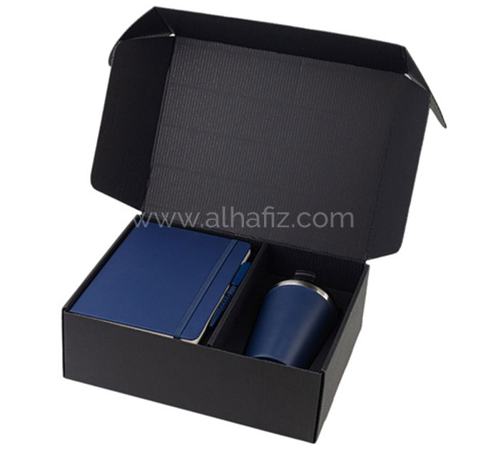 KOKSI - Giftology Set of Double Walled Tumbler, A5 Notebook and Pen - Navy Blue