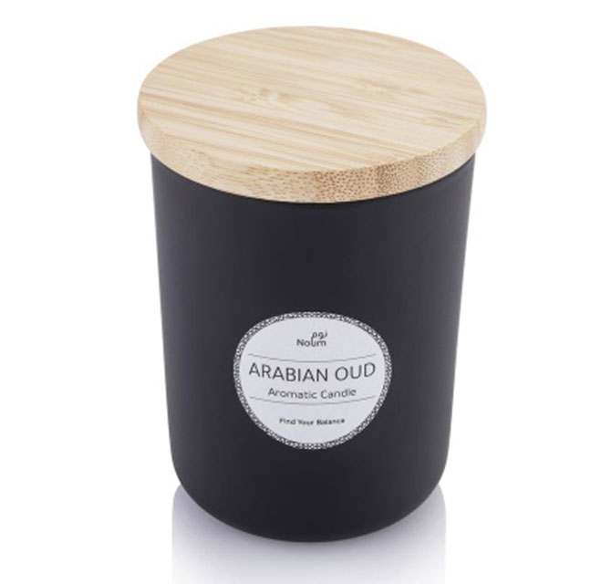 NOUM - Arabic Oudh Scented Glass Candle with Bamboo Lid - Black