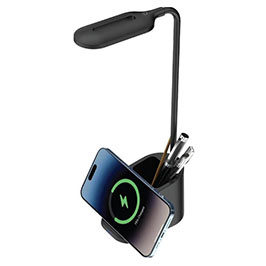 Almere - Giftology 3-in-1 Desk Lamp With 15w Wireless Charger & Pen Holder - Black