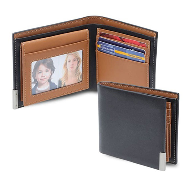 NIORT - Mens Billfold PU wallet with flip pocket - Black / Tan