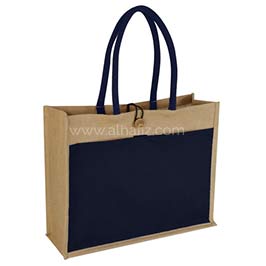 Monclova - Jute Bag With Canvas Pocket - Blue