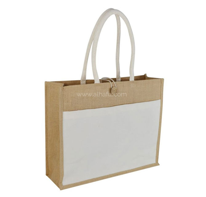 MONCLOVA - Jute Bag with Canvas Pocket - Natural