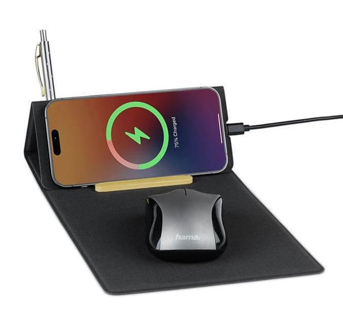 BLACE - CHANGE ZERO Recycled PU 15W Wireless Mousepad & Desk Organizer - Black