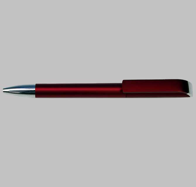 Plastic Pen with Silver Top and Tip - Red