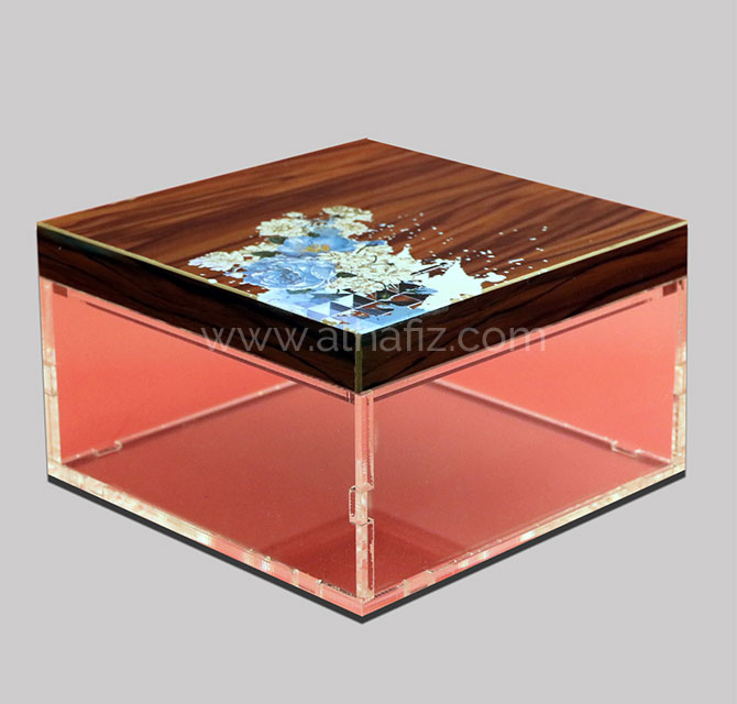 Customized Acrylic Box with Printed Wooden Cover