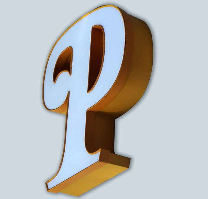 Trim Capped Channel Sign Letter with Flat Cut illuminated Acrylic & Painted Zincore Side Returns