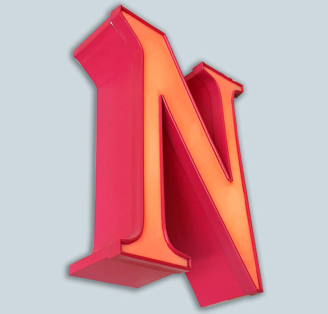 Trim Capped Channel Sign Letter with Flat Cut Illuminated Acrylic & Painted Zincore Side Returns