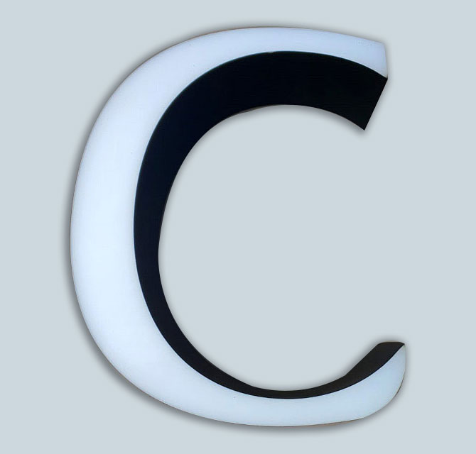 Rimless Flat Cut illuminated Acrylic Channel Sign Letter with Powder Coated Aluminum Side Returns
