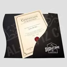  Folded Paper Certificate Holder with Die Cut - Black
