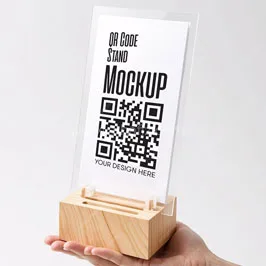 Acrylic QR Menu Stand on Wooden Base
