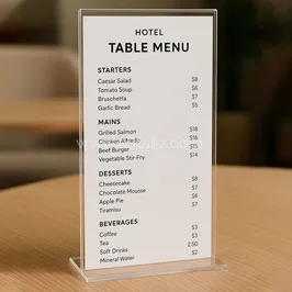Hotel Table Menu in Acrylic T-Stand
