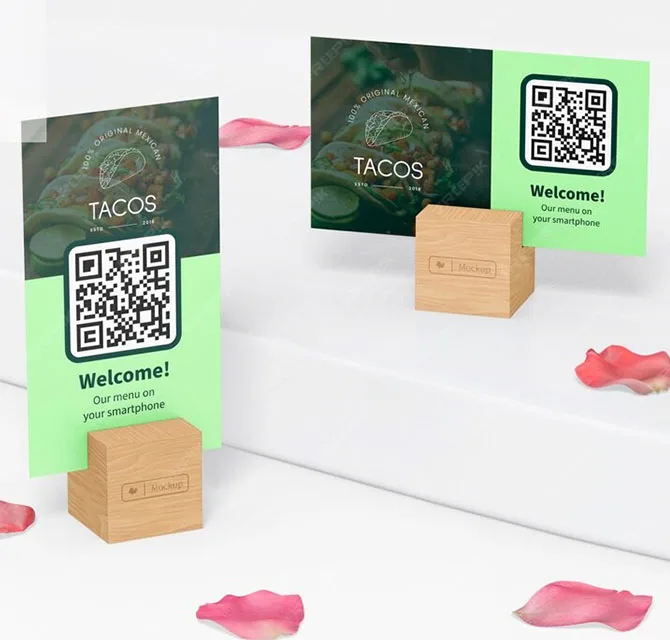 Wooden Block QR Menu Cards