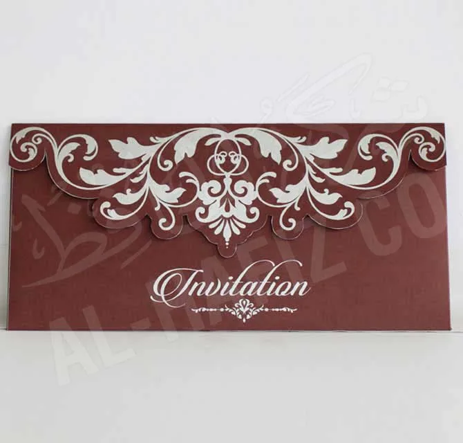  Fancy Laser Cut Invitation Card - Maroon with Silver Print