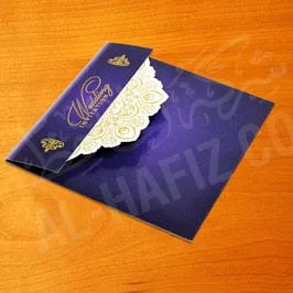 Iridescent Digital Printed Wedding Invitation Card Blue Metallic Gold & Silver Ink Blue