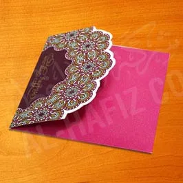 Iridescent Digital Printed Wedding Invitation Card Blue Metallic Gold & Silver Ink Pink
