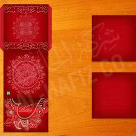 Iridescent Digital Printed Wedding Invitation Card Deep Red with Metallic Gold & Silver Ink