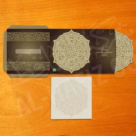 Iridescent Digital Printed Wedding Invitation Card  Olive Green With Metallic Gold & Silver Ink