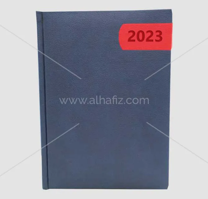 مفكرة مخصصة من جلد PU زرقاء 2023 برقعة حمراء