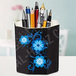 حامل أقلام مطبوع بتصميم زهور