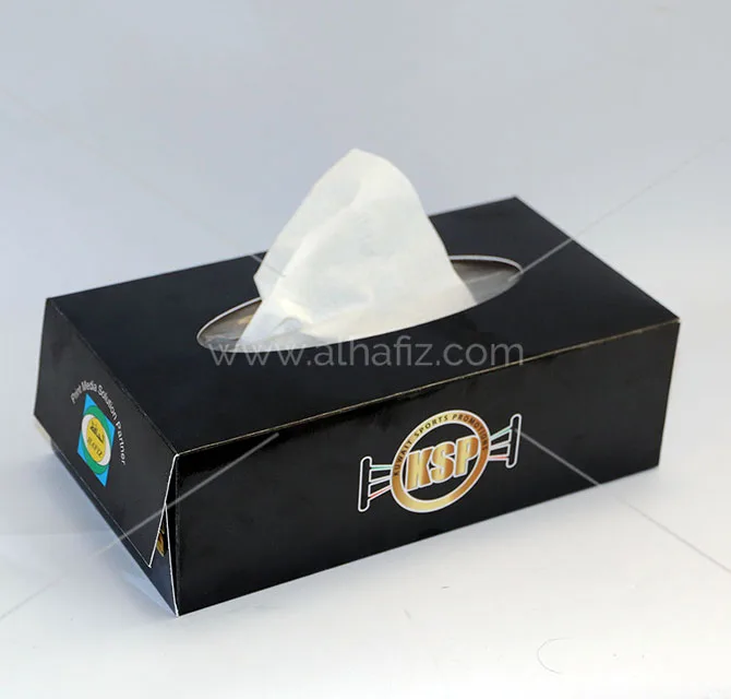Black Tissue Box with Gold Logo