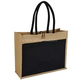 Monclova - Jute Bag With Canvas Pocket - Black