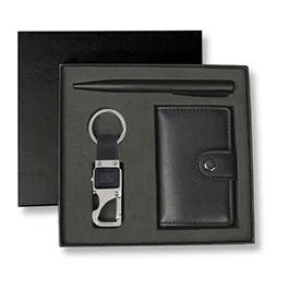 Reine - Set Of Rfid Card Holder, Key Chain And Pen - Black
